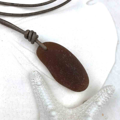 Tapered Bright Amber Sea Glass Leather Necklace  - it's a Bottle Bottom!